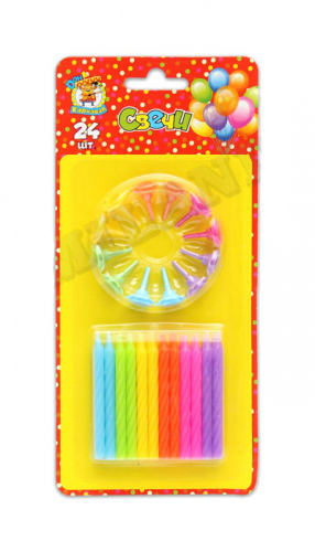 Свечи для торта с подставками 'Радужные', 24 шт., Миленд, картон. уп., европодвес, С-0469