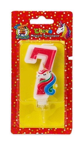 Свеча для торта 'Цифра 7. Милый единорог', Миленд, картон. уп., европодвес, С-5941