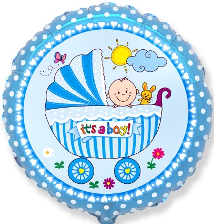 Шар (18';46 см) Круг, Детская коляска для мальчика , голубой (1 шт;уп), 401578