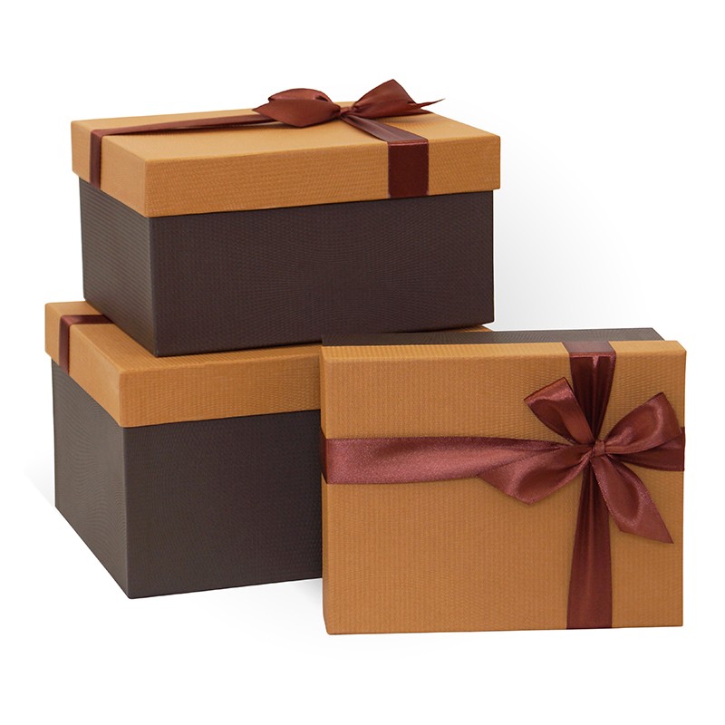 Коробка подарочная 1шт с бантом Круг 'Св.орех;кофе' 18х22х13 см.,прямоуг.(серия 3в1),3154