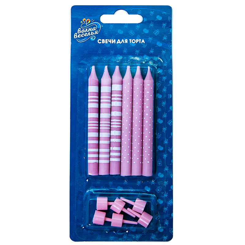Свеча Точки и полосы, розовый, 8 см, (6 шт;уп), 132436