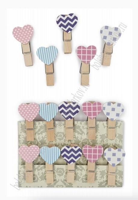 Набор декоративных прищепок  Сердечки (10 шт), 710-883