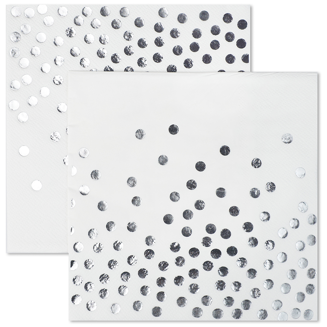 Сервировочные салфетки, Конфетти, Белый/Серебро, Металлик, 33х33 см, 12 шт., 6231376