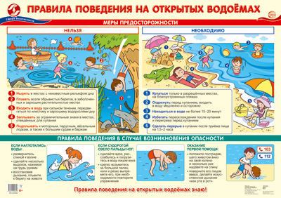 Плакат А2 картон, 'Правила поведения на отркрытых водоёмах', ПЛ-014767