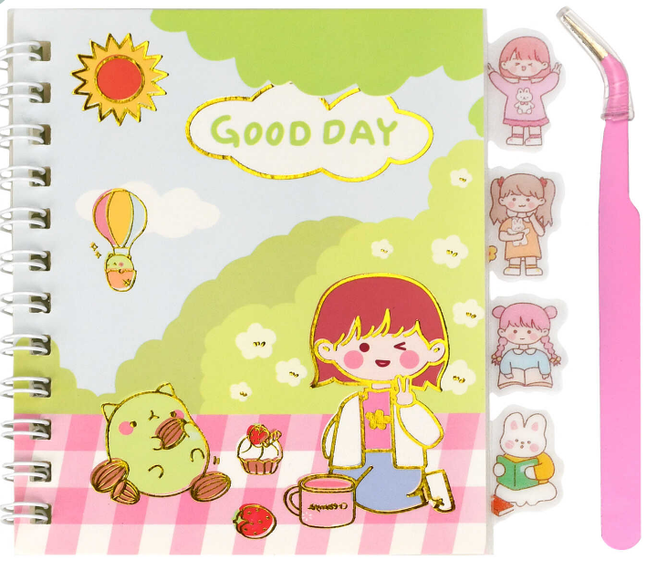 Блокноты с наклейками, (12 л.), пинцет металлический в наборе размер листа 90х110 мм, 72280  