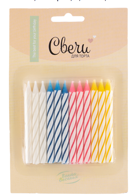 Свечи Полоски, Ассорти, 0,5 х 6 см, 24 шт, 102400	