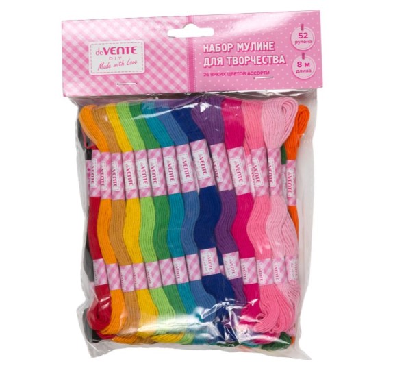 Набор ниток для вышивания (мулине) 'deVENTE' хлопковые нити, длина 8 м, 52 рулона, 8001437