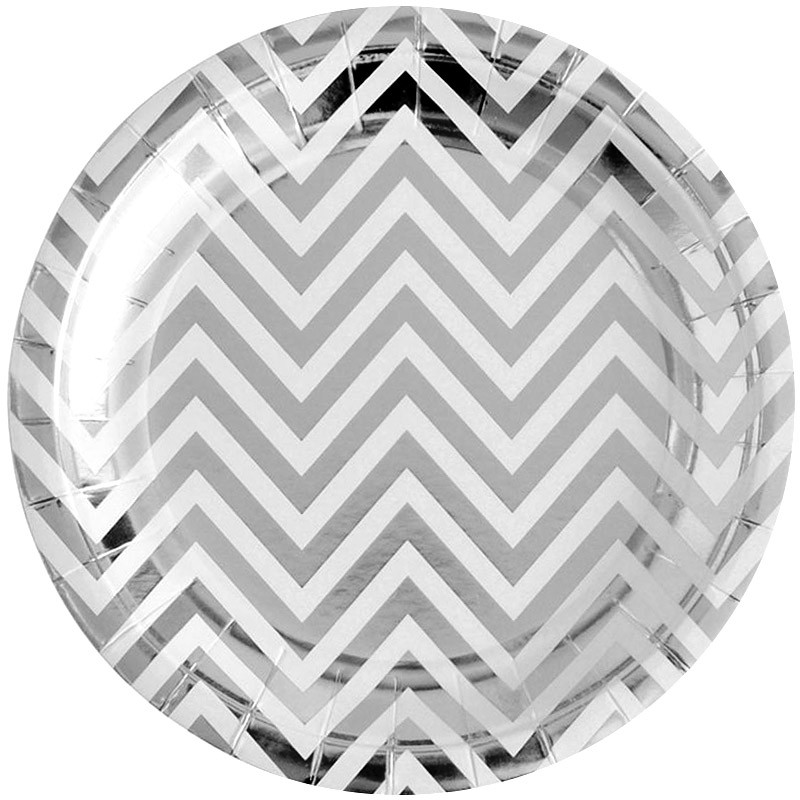 Тарелки (9'';23 см) Зигзаги, серебро, металлик, (6 шт;уп), 6224016