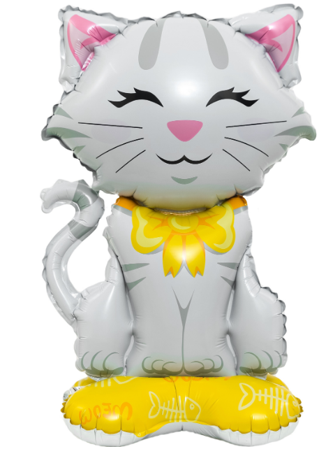 Шар 3D (24"/61 см), Фигура на подставке, кошечка с бантиком, 1 шт, 26428