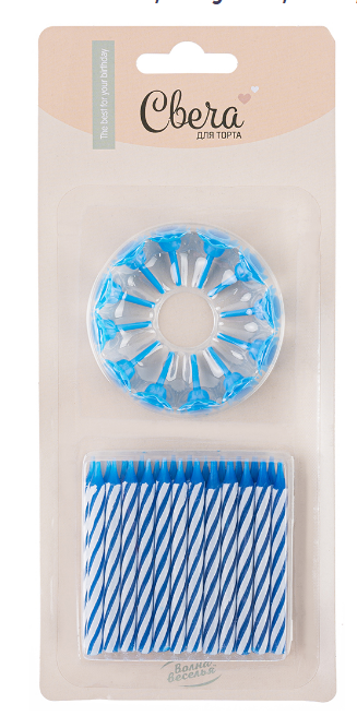 Набор свечей для торта, Волна Веселья, Голубая, с держателями, 132513