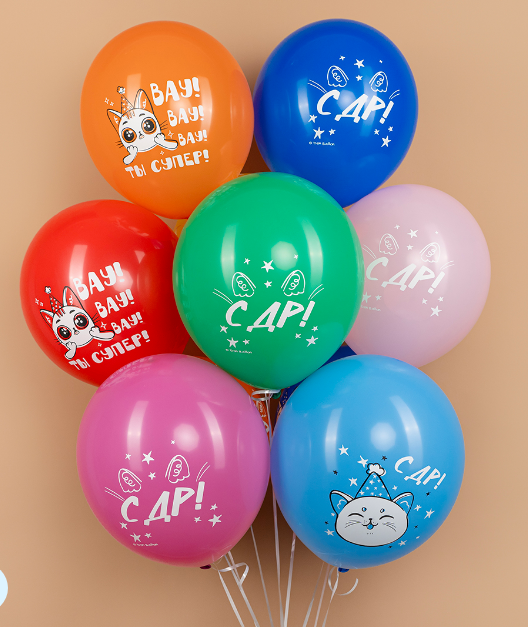 Шар (12''/30 см) Котик в колпачке, Ассорти, пастель, 2 ст, 25 шт, 711669