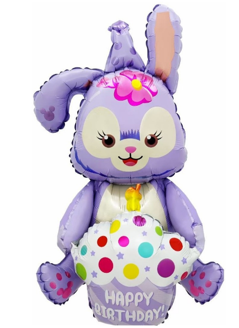 Шар 3D, (37"/94 см), фигура 3D, Зайка с кексиком, сиреневый, 1 шт, 24545