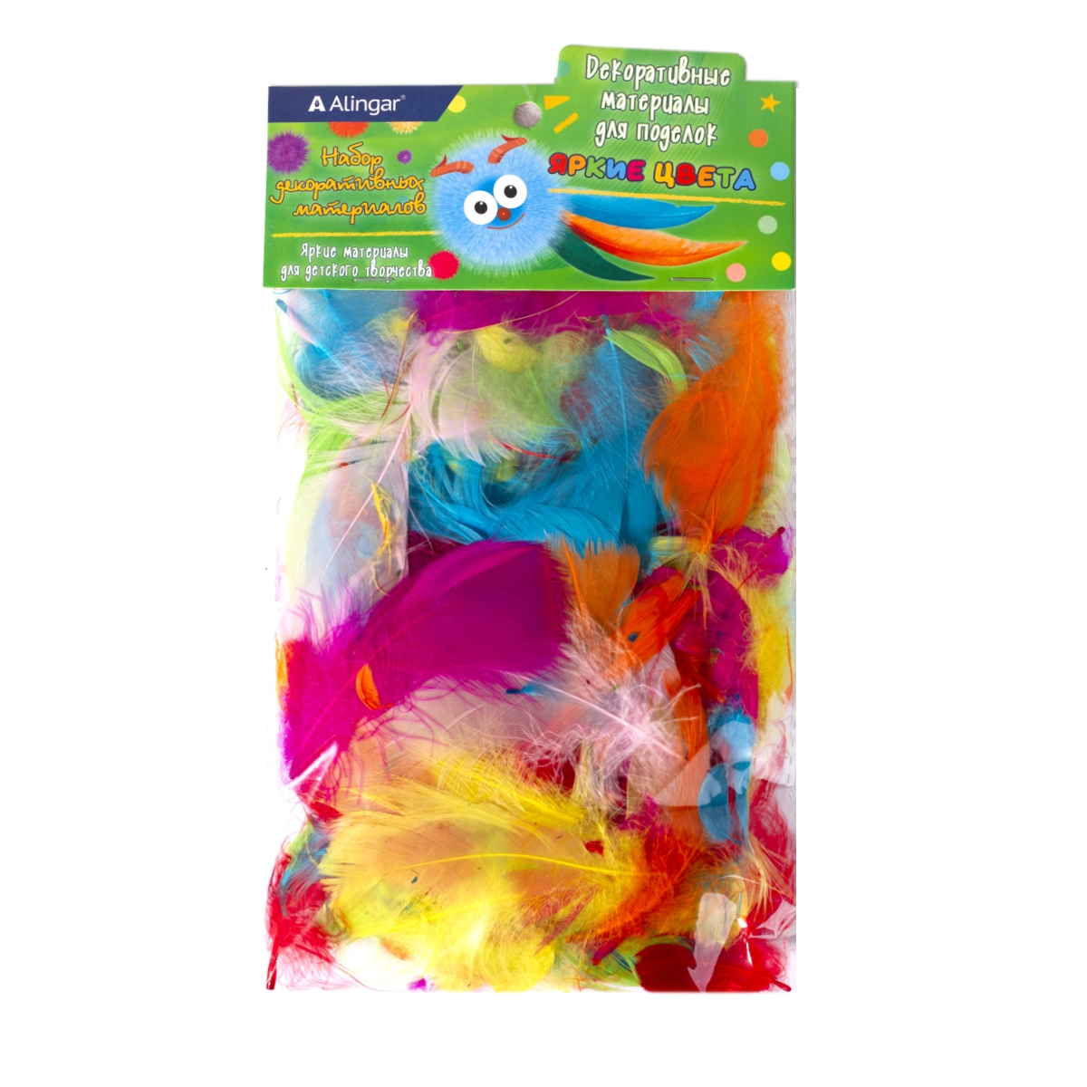 Перья декоративные пушистые 'Alingar' , 4 гр , пакет с европодвесом , яркие ассорти, AL9047