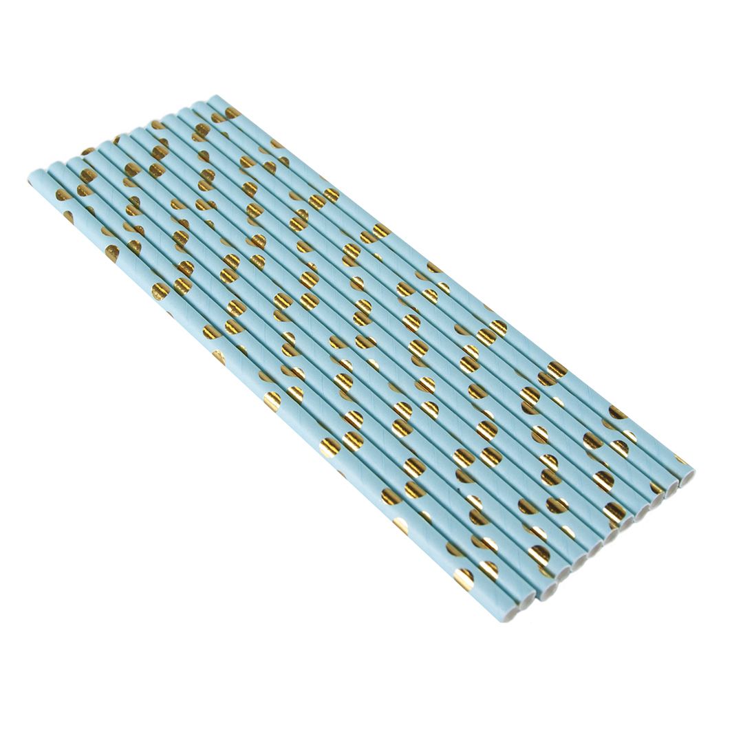 Трубочки для коктейлей, Горошек, Голубой;Золото, металлик, (12 шт;уп), 6231288