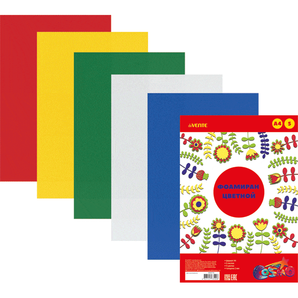 Фоамиран цветной A4 'deVENTE' 5 цв , 5 л , толщина 2 мм, 8040776