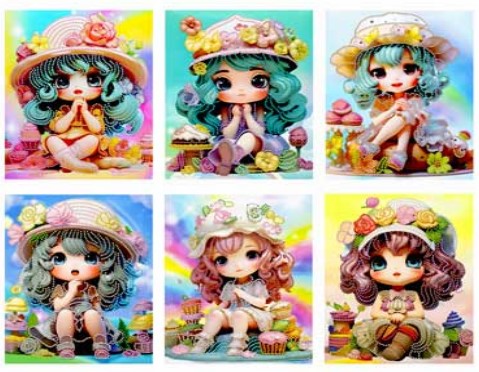 Алмазная мозаика ДЕВОЧКИ В ШЛЯПАХ, деревянный подрамник холст 23X30 см, частичная выкладка, HDX-3099