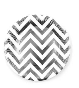 Тарелка бумажная 18" см , Зигзаг серебряный , (6 шт/уп), 1707270