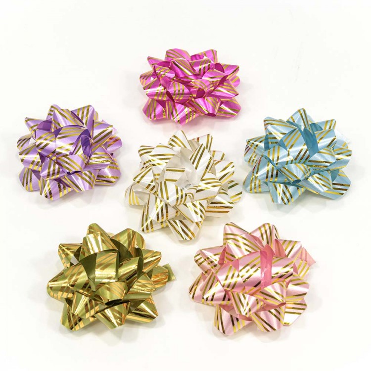 Бант-звезда OMG 'Золотая полоска' 6,3 см, 40 шт, на липучке, ассорти, OM500557-25