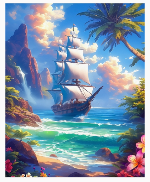 Холст с красками  40х50 см.Корабль мечты. арт.Х-5203