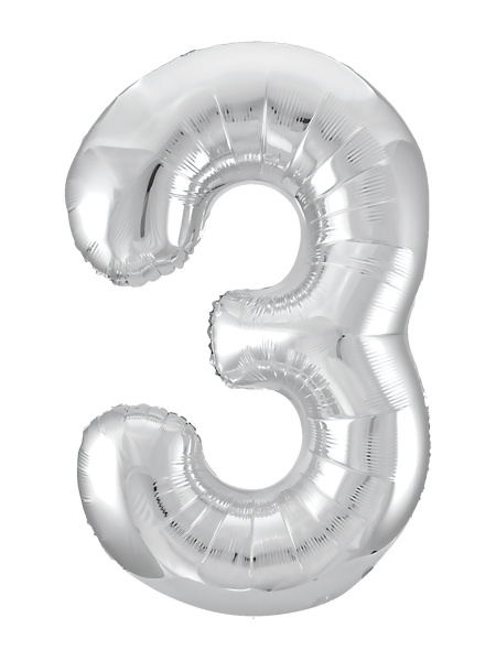 Шар фольга Agura Slim, цифра 3 'Серебро', 40', индивид. уп., европодвес, 754542