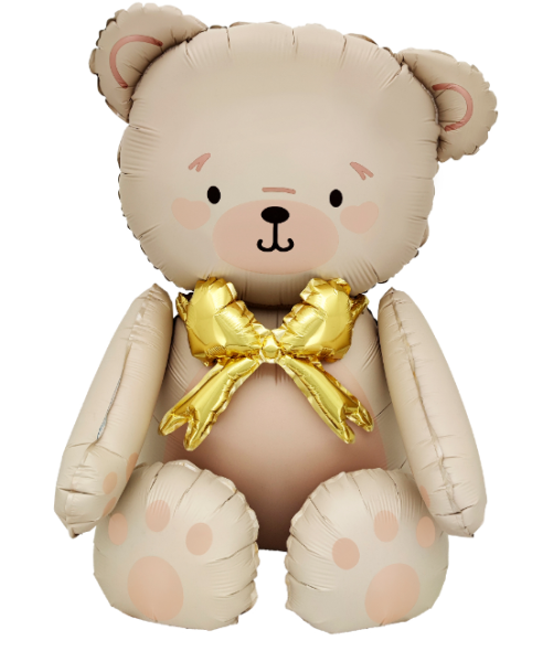 Шар 3D (28"/71 см), Фигура, сидячий мишка с бантиком, 1 шт, 26685