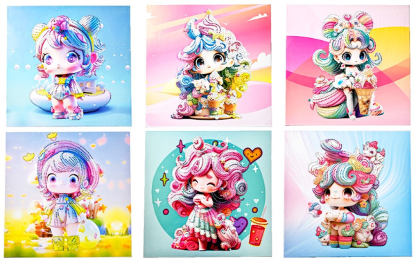 Алмазная мозаика, холст 30X30 см на деревянном подрамнике, частичная выкладка, 6 дизайнов, M-12099