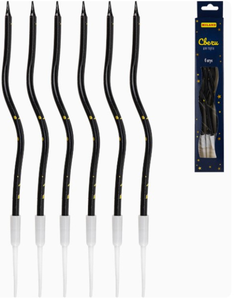 Свечи для торта на подставках 'Сияние', 0,4х12 см, черные, 6 шт, С-2051