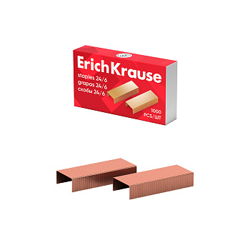 Скобы №24;6 'Erich Krause' омедненные, до 30 л, (1000 шт;уп), 7143