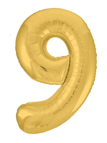 Шар фольга Agura Slim, цифра 9 'Золото', 40', индивид. уп., европодвес, 754689