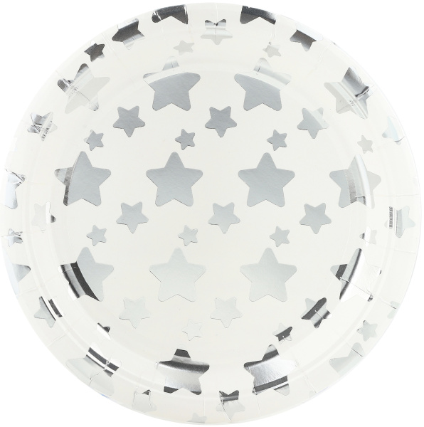 Тарелки (9'';23 см) Звезды Микс, Белый;Серебро, Металлик, 6 шт., 6231904