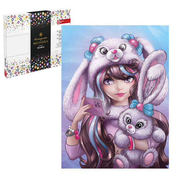 Алмазная мозайка 30х40 см, Девушка с зайкой, Phoenix plus, 68640