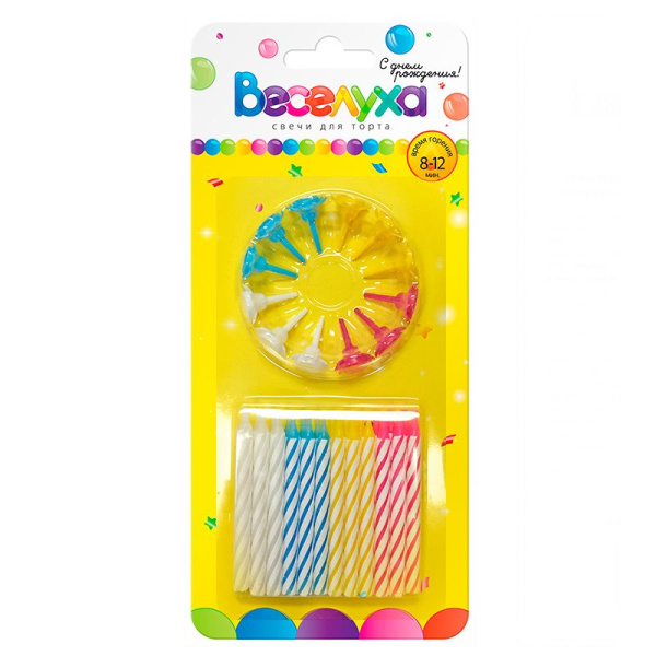 Свечи для торта с подставками 'Классические', 24 шт, 6 см, ассорти, картон. уп, 620003