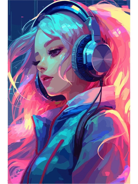 Алмазная мозайка (классич.) 20х30 см, на картоне (20 цв.) 'Музыка в наушниках', НД-0977