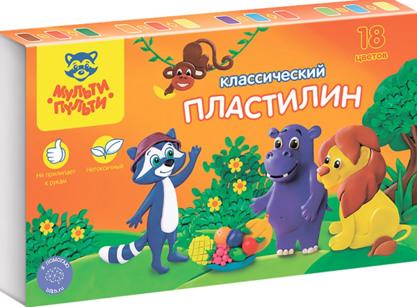 Пластилин Мульти-Пульти 'Приключения Енота', 18 цветов, 360г, со стеком, картон КП_10211