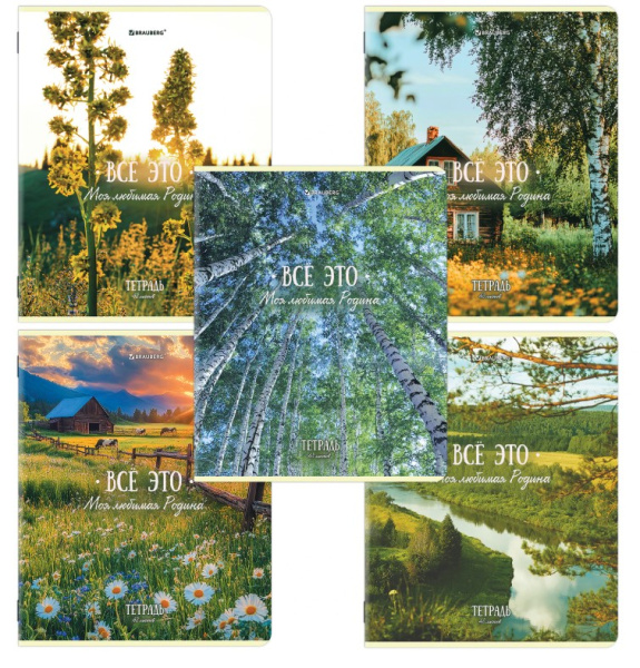 Тетрадь А5, 48 л, BRAUBERG, скоба, клетка, глянцевый лак, Русская природа, 405651 