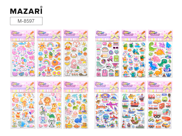 Наклейки декоративные,14х27.5 см, 12 дизайнов, M-8597