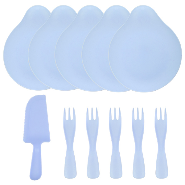 Десертный набор'Где тортик.', тарелки, вилки, нож, голубой, (11 шт;уп), 6232450