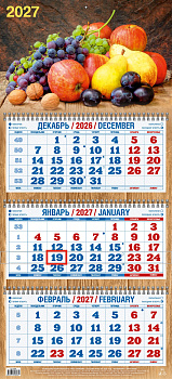 Календарь квартальный трехблочный 2027, Натюрморт с фруктами, 310х680, в европакете, 4527007