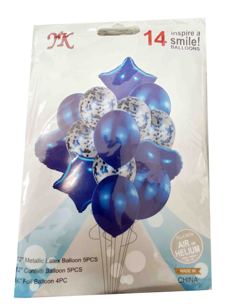 Набор шаров 'Синие ассорти, бел. конфети', 14 шт. в наборе (4 фольгир.+5 латексных+5 конфетти), 6087