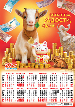 Календарь листовой А2, 2027 год, Символ года. Богатства, радости, удачи! (коллаж), ПО-27-005