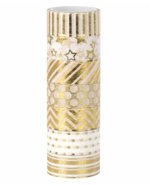 Клейкие WASHI-ленты для декора с фольгой ЗОЛОТИСТЫЕ, 15 мм х 3 м, 7 шт, ОСТРОВ СОКРОВИЩ, 661712