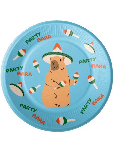 Набор тарелок бумажных 'Капибара танцует', 18 см, (6 шт;уп), ТМ-3843
