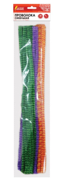 Проволока синельная для творчества 'Пушистая', двухцветная, 6 цв, 30 шт, 0,6х30 см, 661524