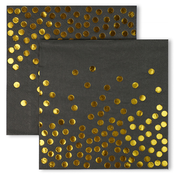 Сервировочные салфетки, Конфетти, Черный/Золото, Металлик, 33х33 см, 12 шт., 6231381