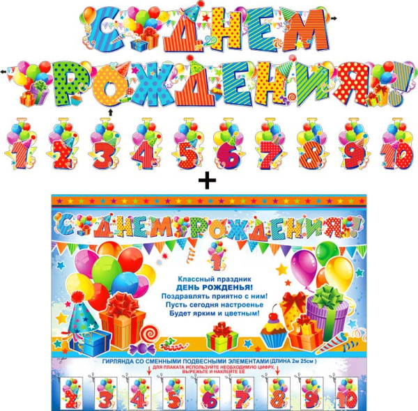 Гирлянда 'С днём рождения!' + плакат., 700-285-Т