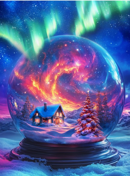 Холст с красками 30х40 см по номерам в коробке (30 цв.) Дом в снежном шаре, ХК-0523