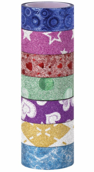 Клейкие ленты полимерные для декора с блестками 'УЗОРЫ', 15 мм х 3 м, 7 цв, ОСТРОВ СОКРОВИЩ, 661718