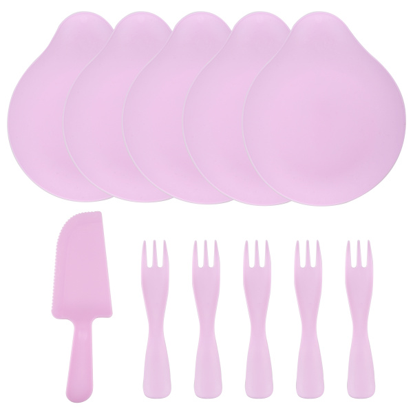 Десертный набор'Где тортик.', тарелки, вилки, нож, розовый, (11 шт;уп), 6232449