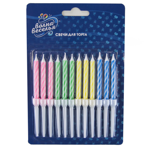 Свечи Спирали, Ассорти,  6 см, 12 шт с держат 132516